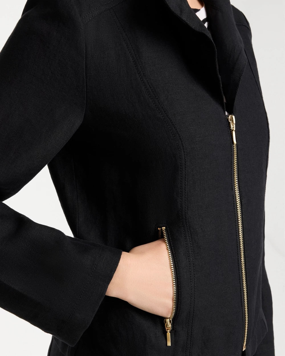 Black Linen Moto Jacket