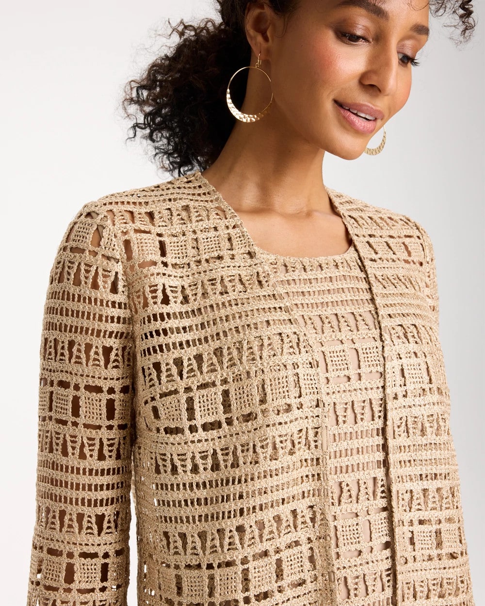 Gold Travelers™ Metallic Crochet Cardigan