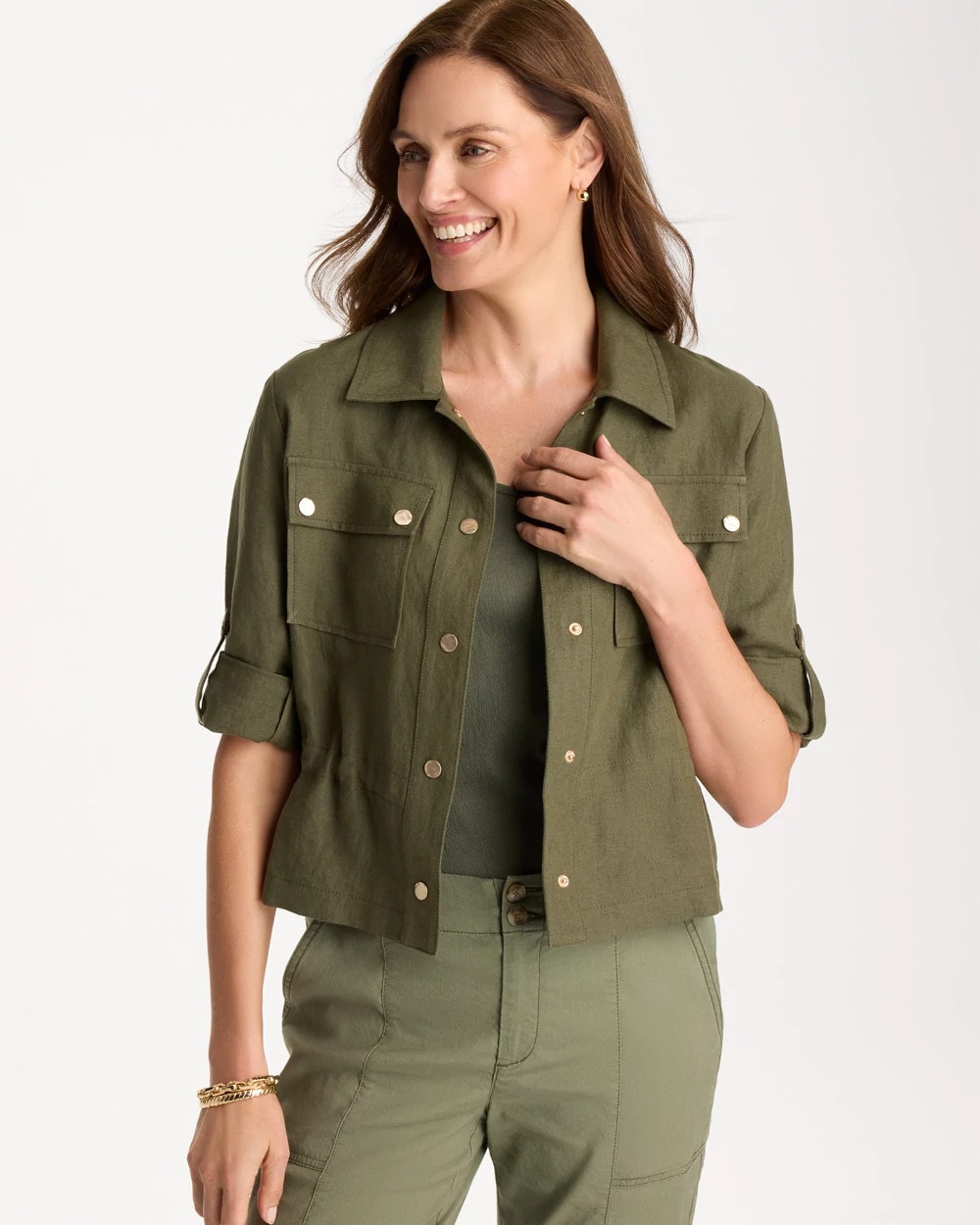 Olive Linen Cargo Jacket