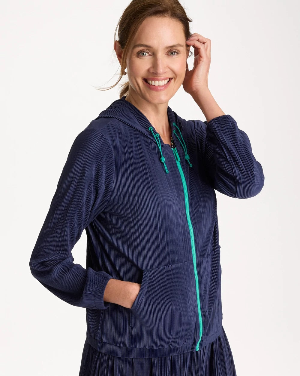Passport Blue Zenergy® Micro Plisse Hooded Jacket