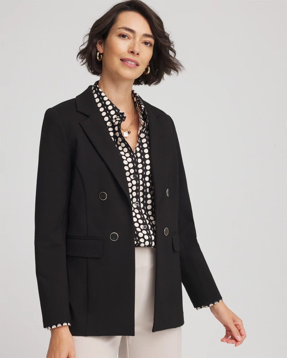 Black Ponte Double-Breasted Knit Blazer