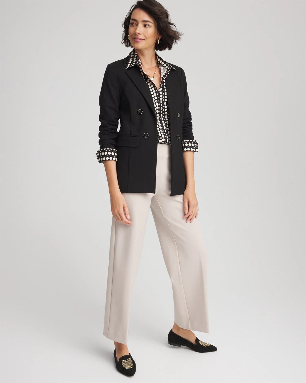 Black Ponte Double-Breasted Knit Blazer