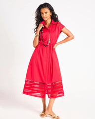 Cherry Lush Lace Trim Midi Shirtdress