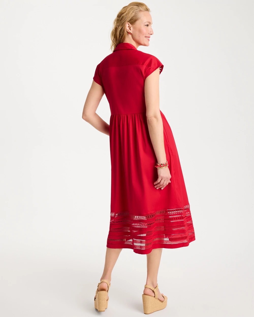 Cherry Lush Lace Trim Midi Shirtdress