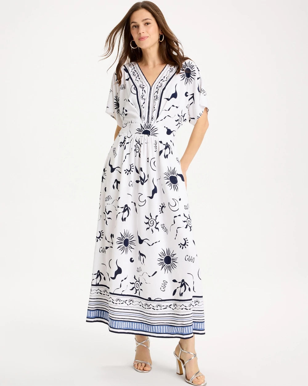 Passport Blue Slub Flutter-Sleeve Vacation Dress