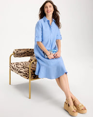 Blue Veil Linen Flounce Dress