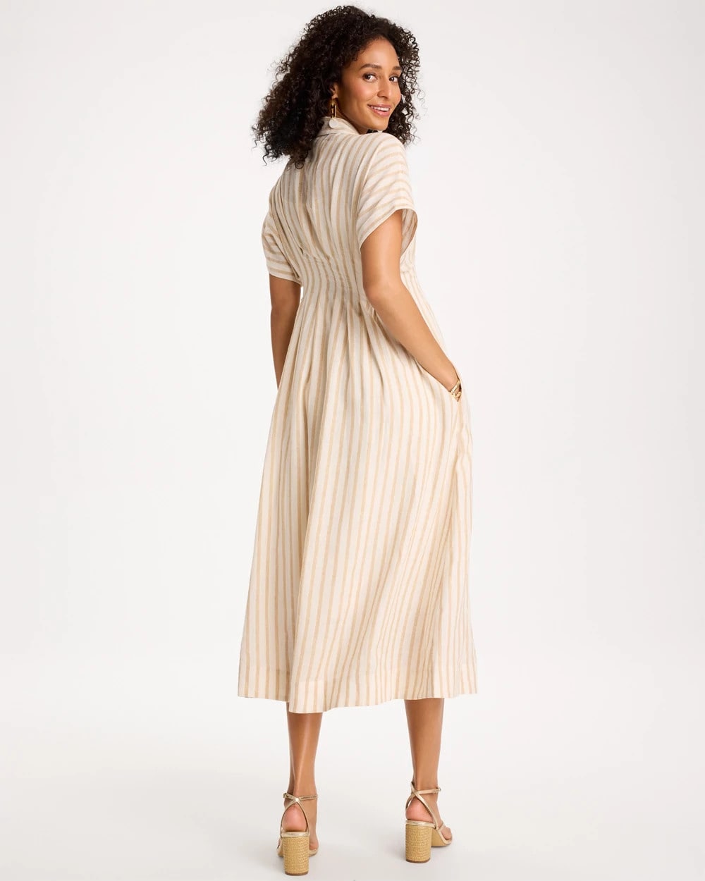 Alabaster Linen-Blend Metallic Striped Dress