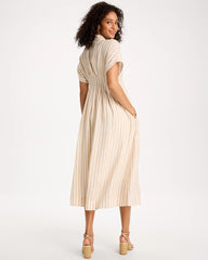 Alabaster Linen-Blend Metallic Striped Dress