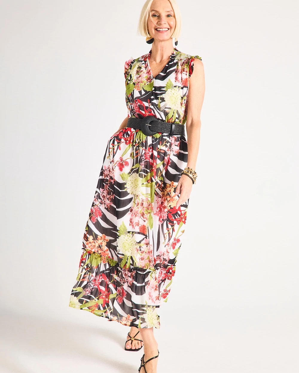 Black Crinkle Chiffon Animal Print Dress