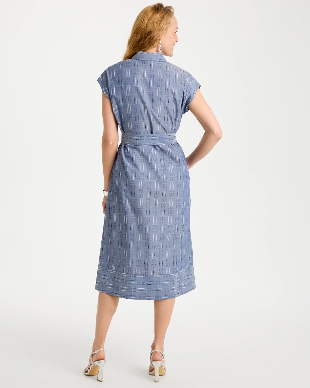 Blue Clip Jacquard Denim Shirtdress