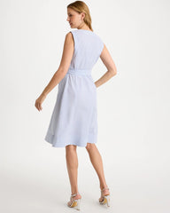 Light Blue Seersucker V-Neck Sleeveless Dress