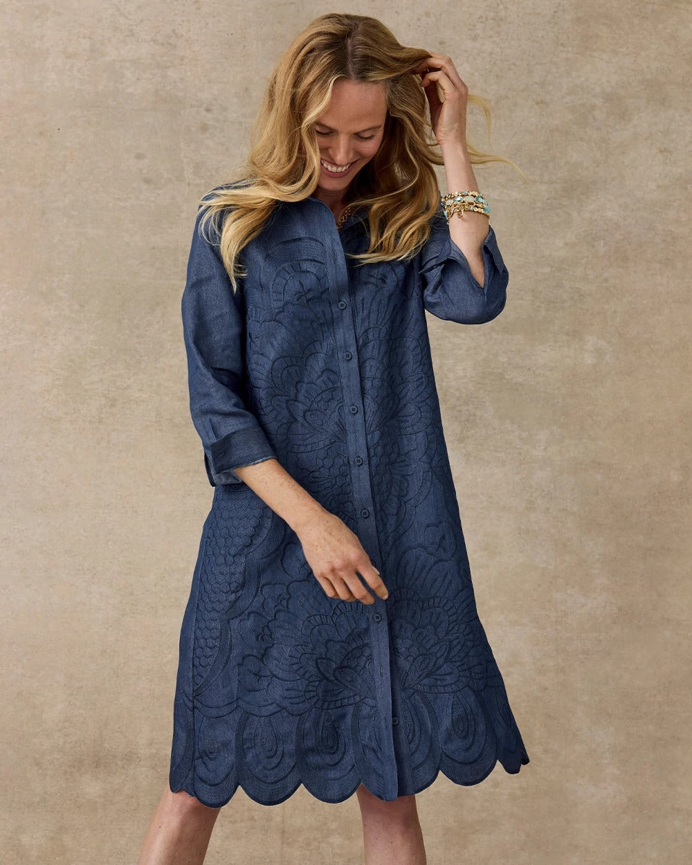 Indigo Denim Embroidered Dress