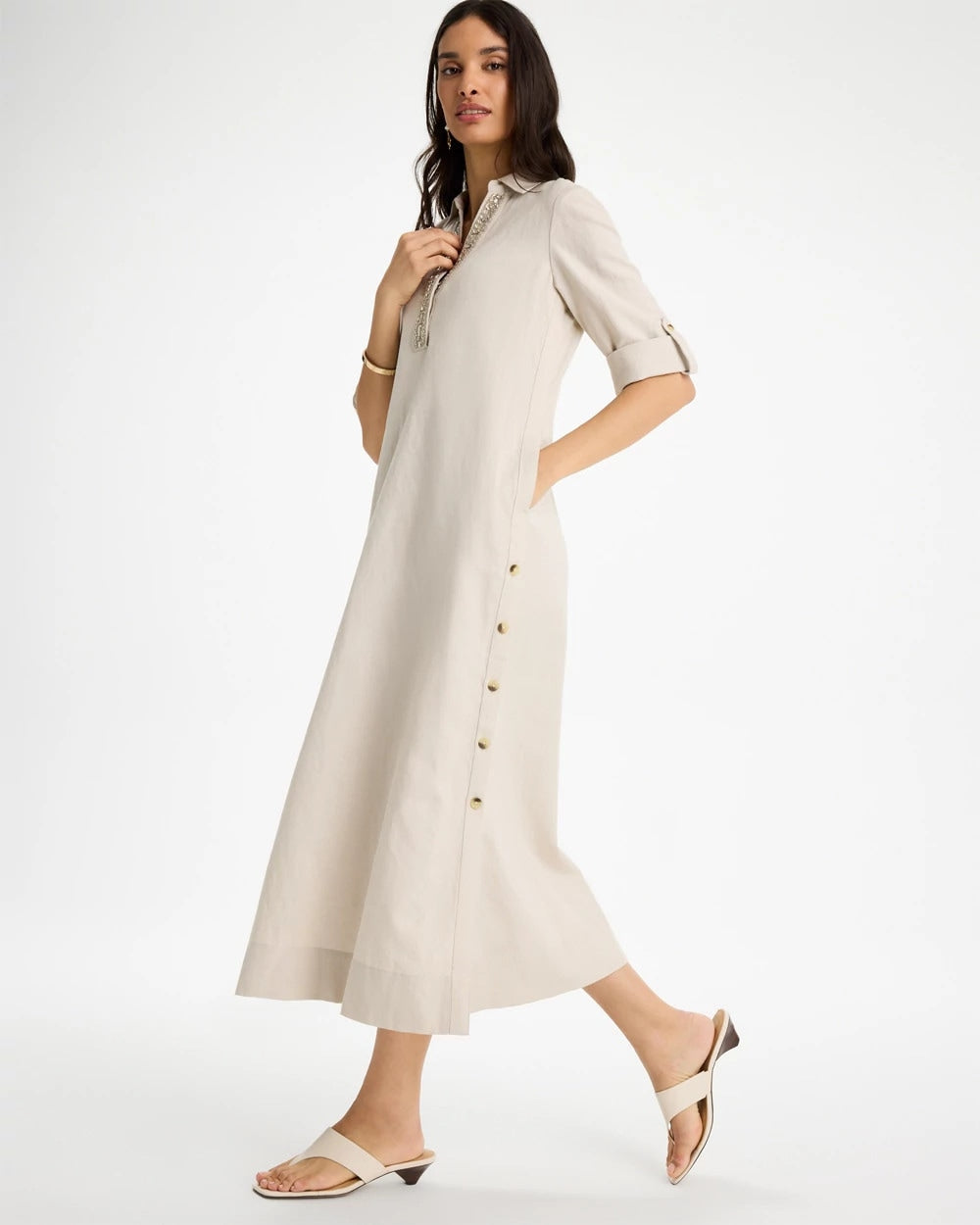 River Rock Embellished Linen Dress