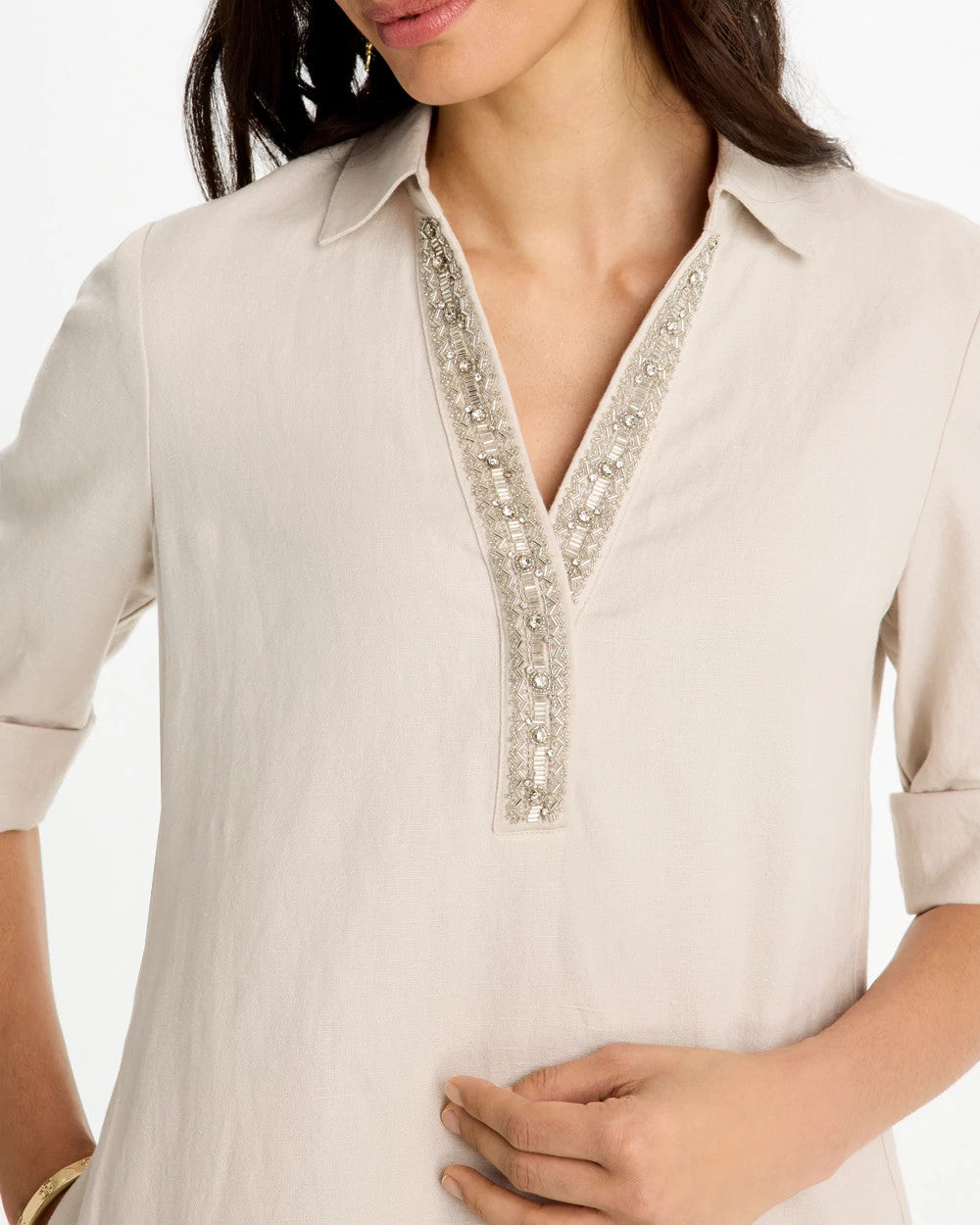 River Rock Embellished Linen Dress