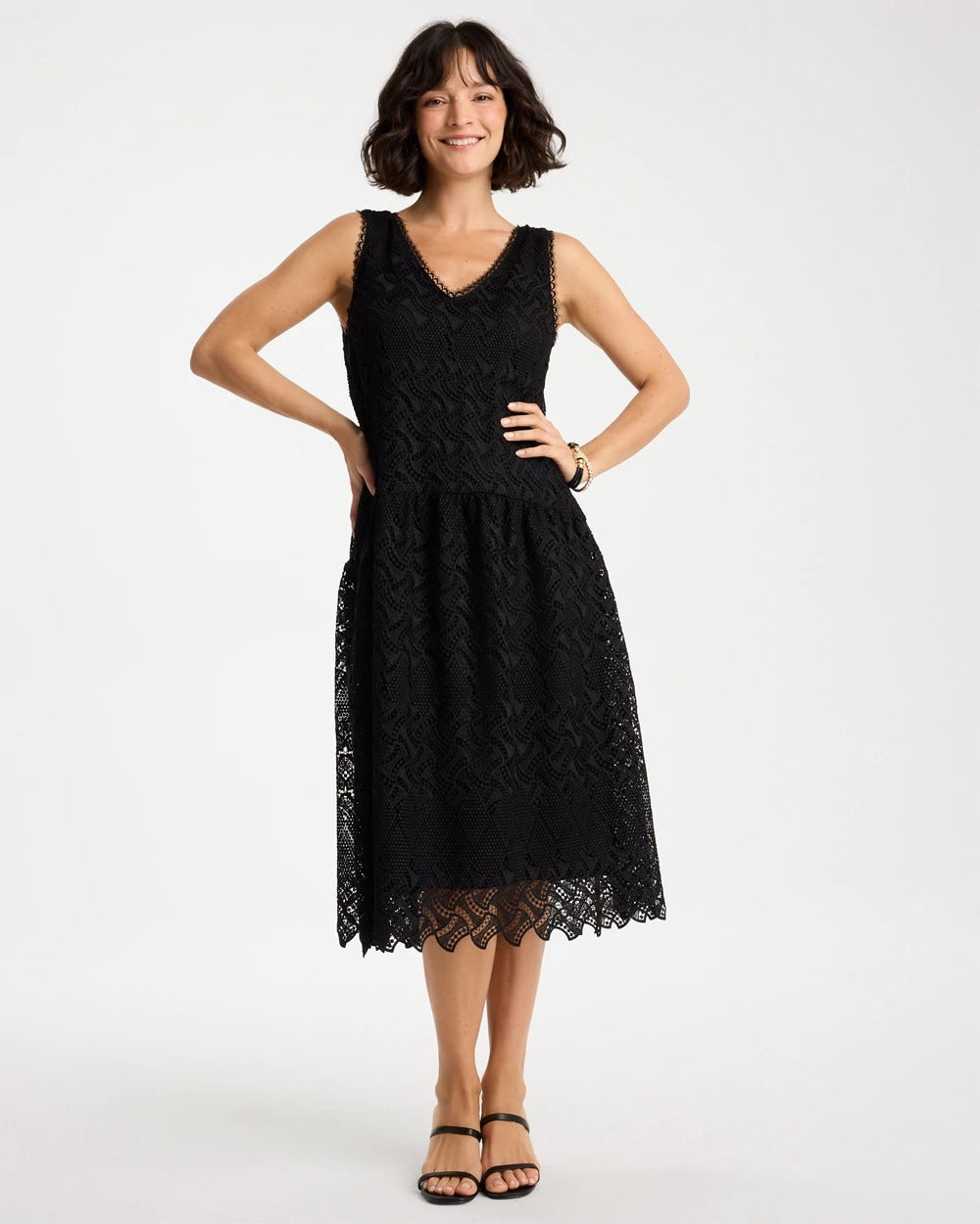 Black Embroidered Lace Sleeveless Dress