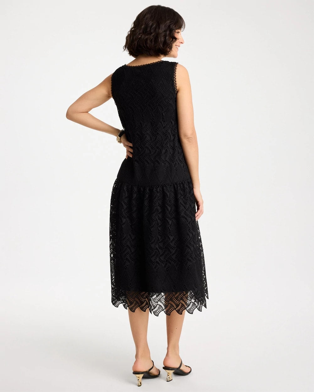 Black Embroidered Lace Sleeveless Dress