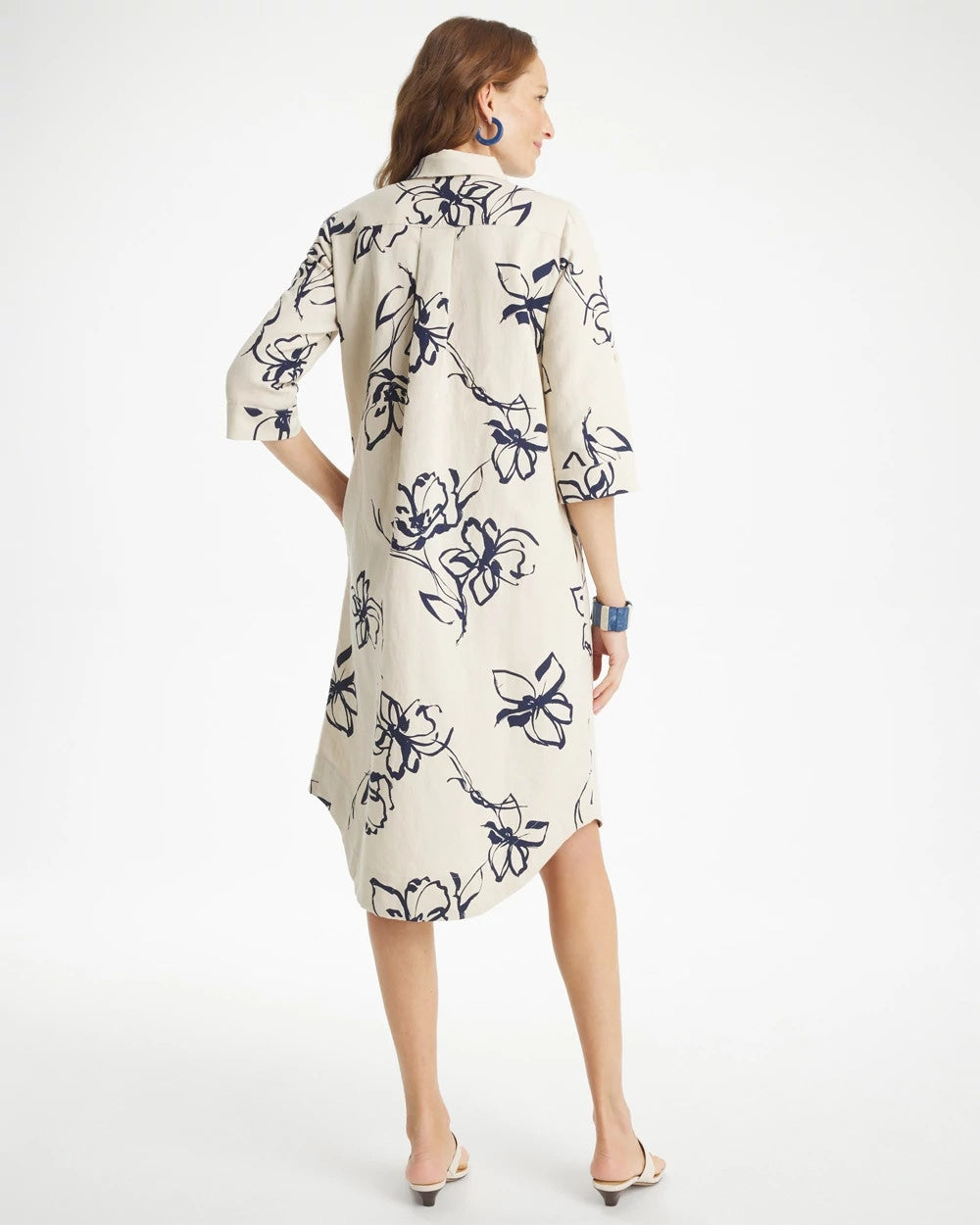 Passport Blue Printed Linen-Cotton Shirtdress