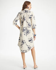 Passport Blue Printed Linen-Cotton Shirtdress