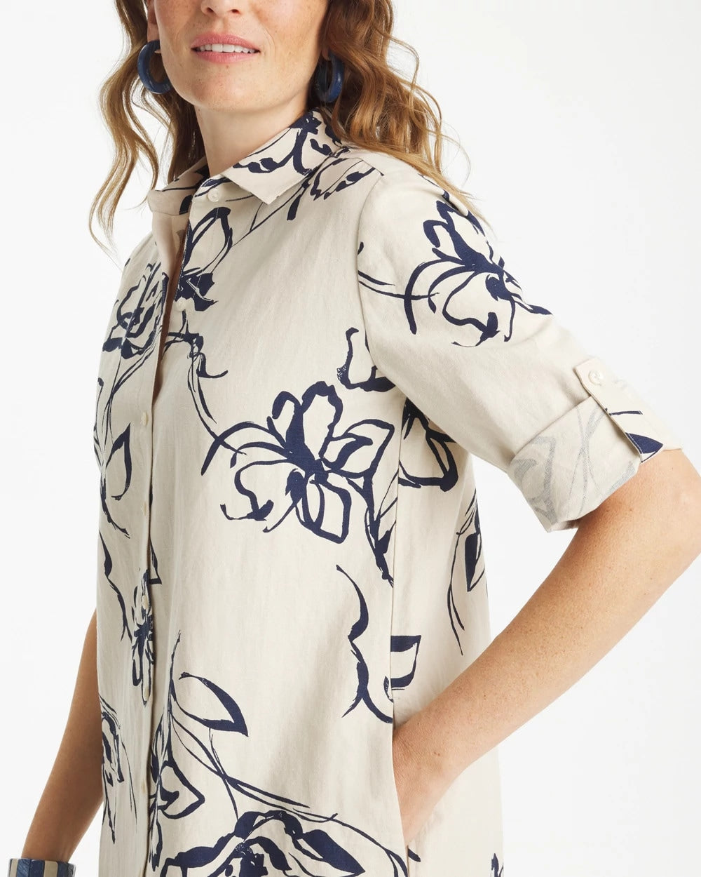 Passport Blue Printed Linen-Cotton Shirtdress