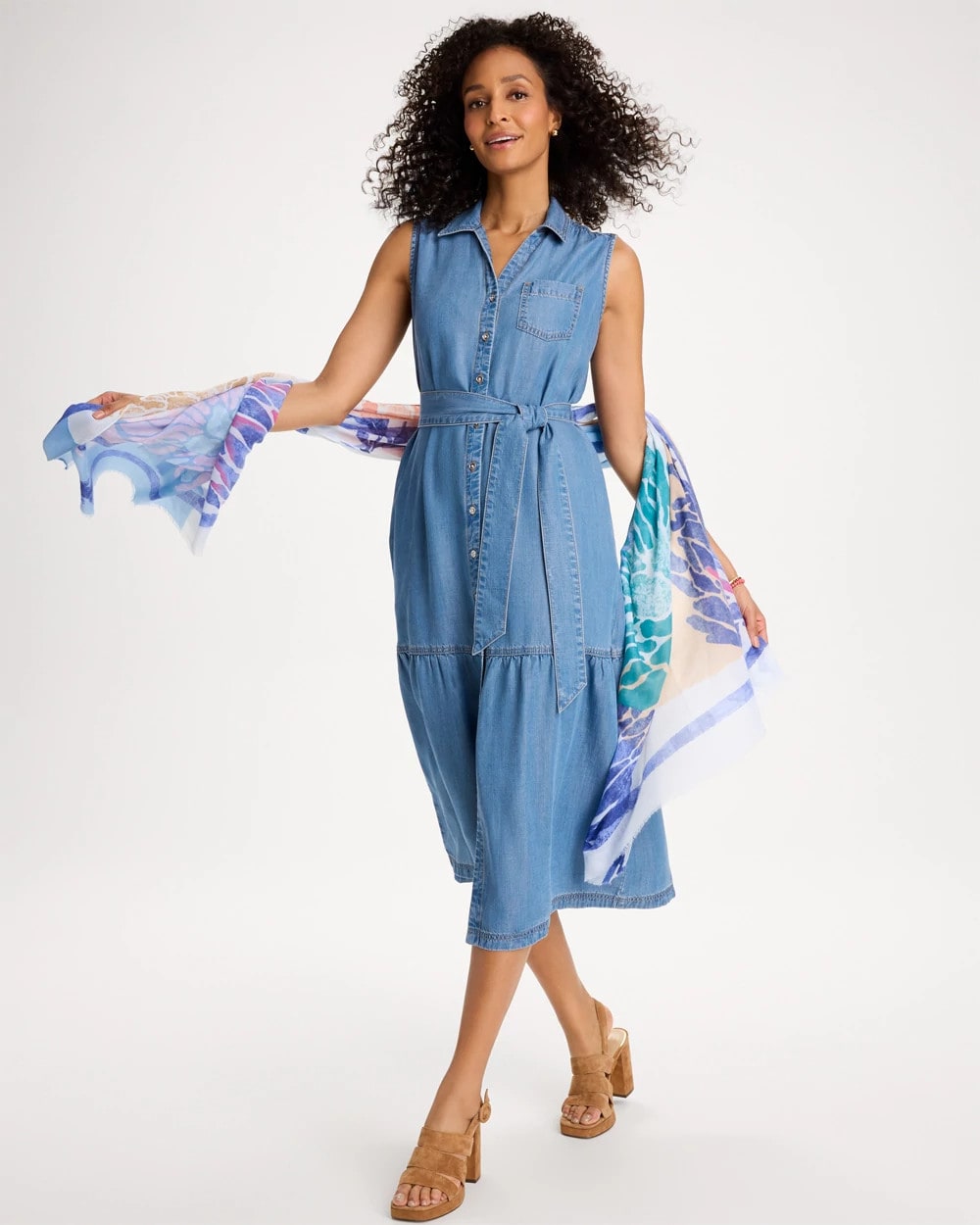 Indigo Twill Denim Belted Shirtdress
