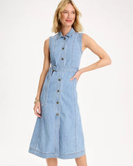 Medium Indigo Wash Sleeveless Denim Dress
