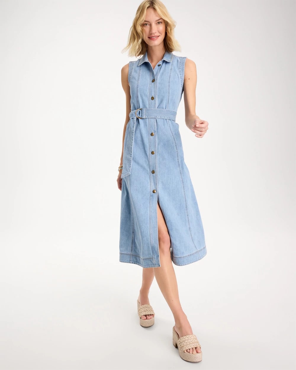 Medium Indigo Wash Sleeveless Denim Dress