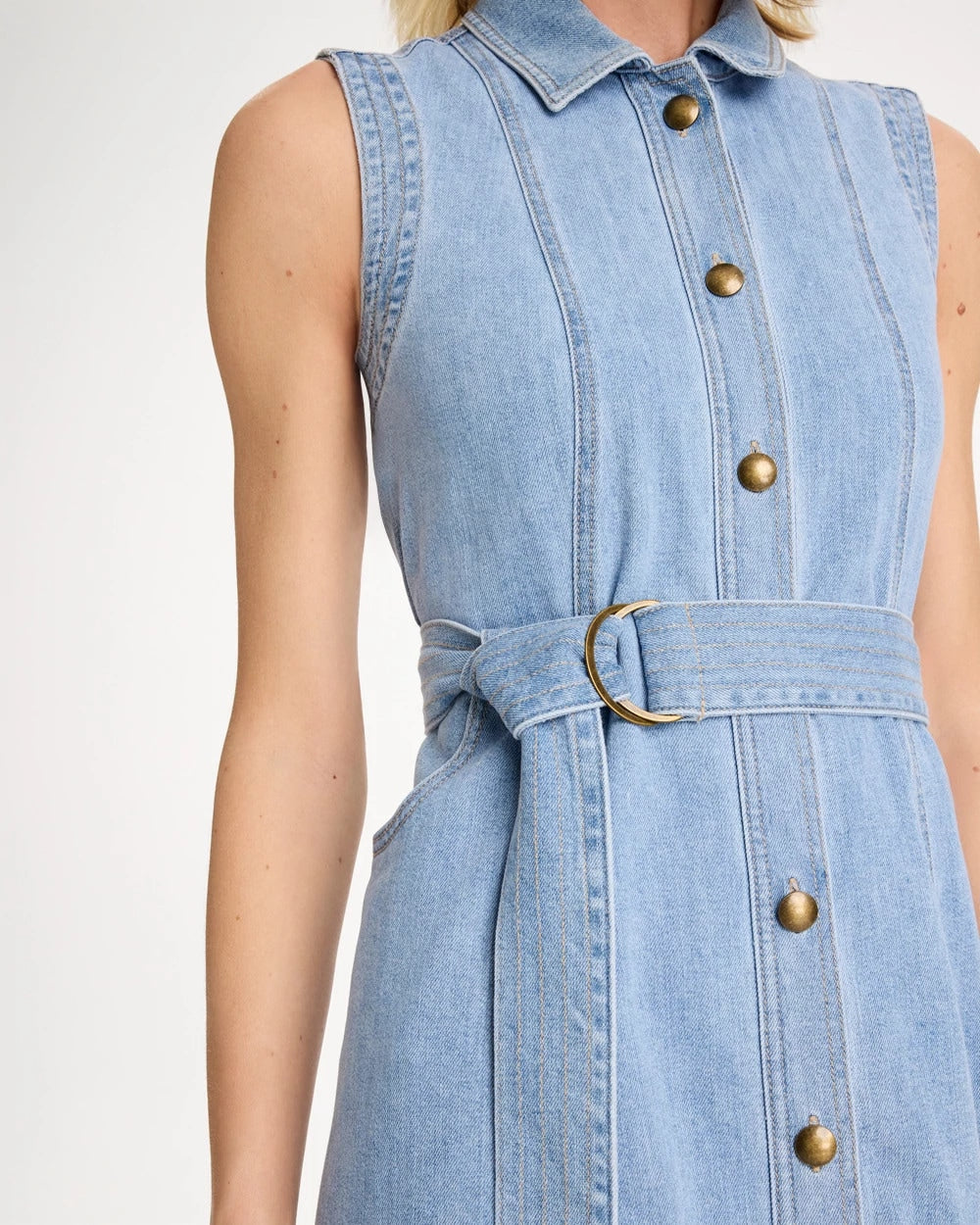 Medium Indigo Wash Sleeveless Denim Dress