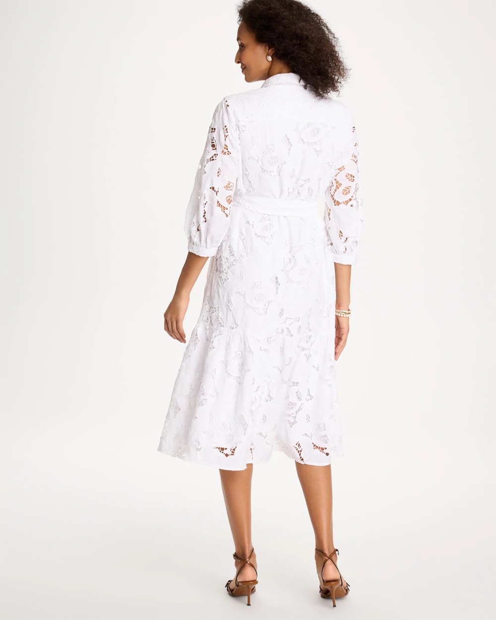 Alabaster Lace Cutout Belted Shirtdress