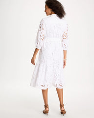 Alabaster Lace Cutout Belted Shirtdress