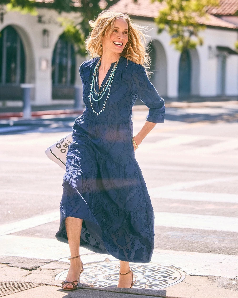 Passport Blue Tiered Lace Dress