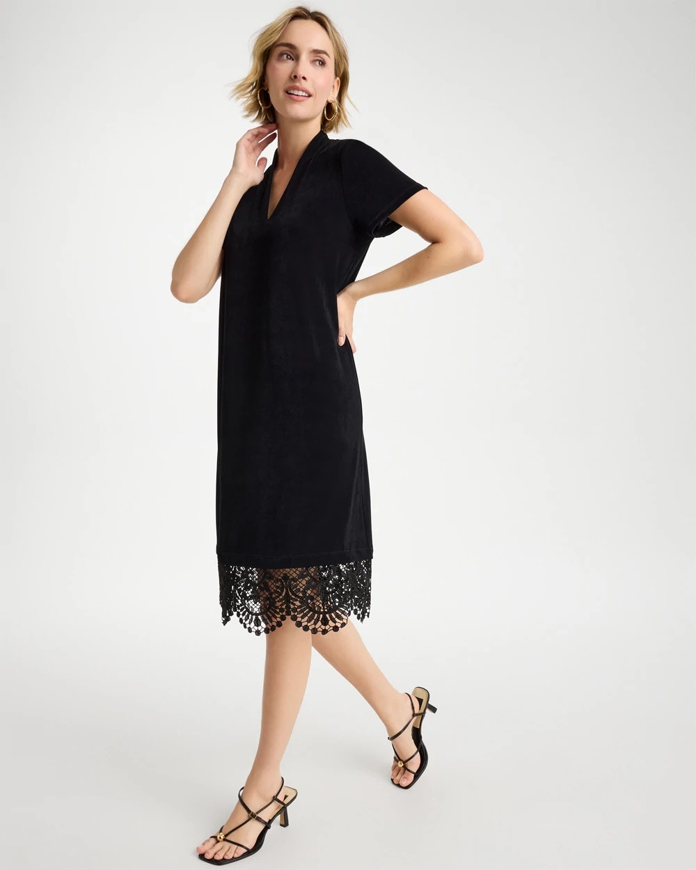 Travelers Black Travelers™ Lace Hem V-Neck Dress