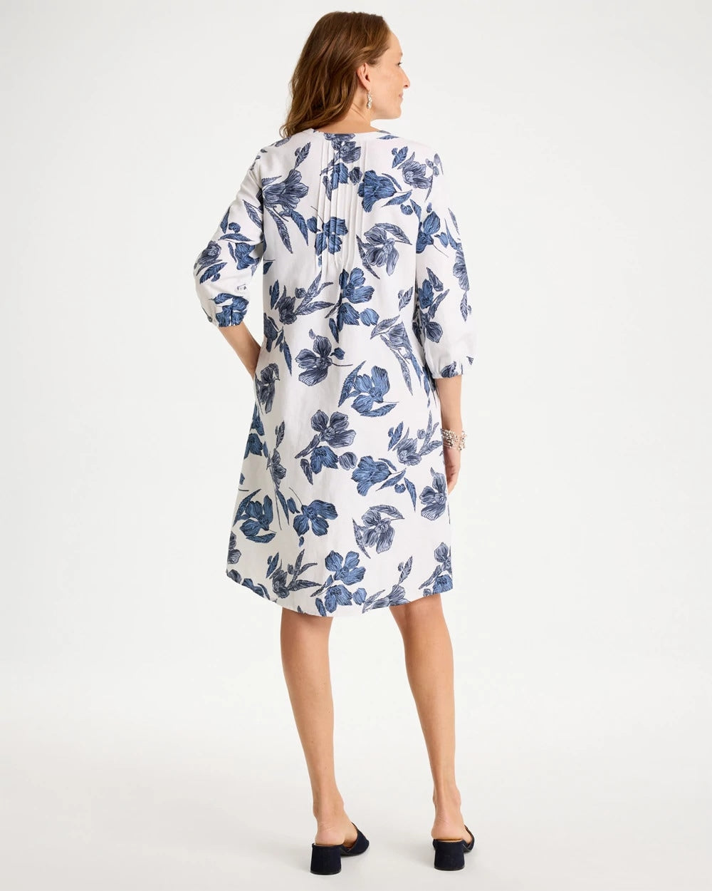 Alabaster Floral Linen-Cotton Pintuck Dress