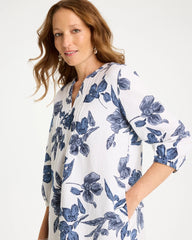Alabaster Floral Linen-Cotton Pintuck Dress