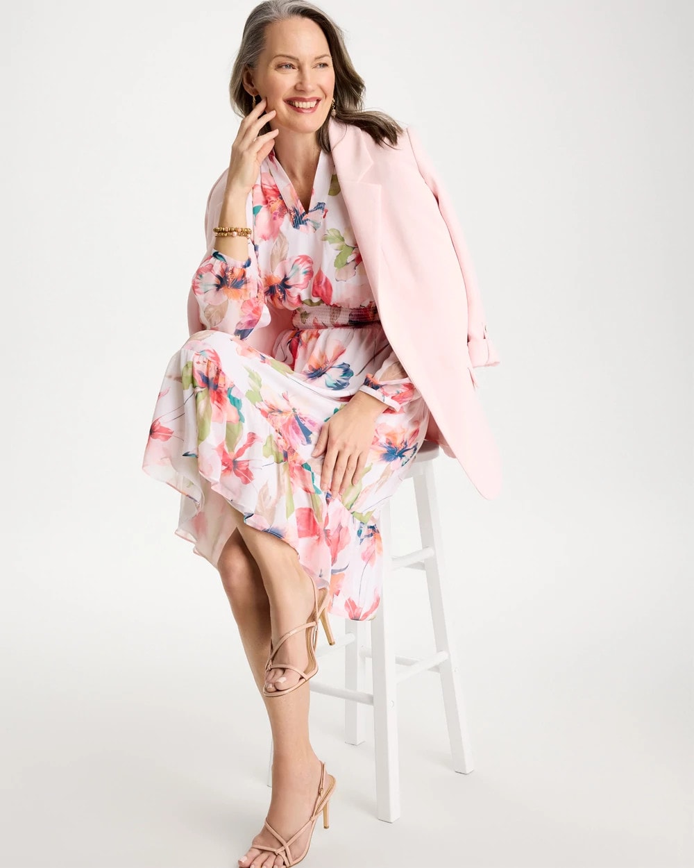 Calypso Coral Georgette Trapunto Pullover Dress