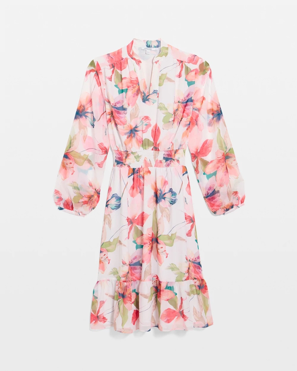 Calypso Coral Georgette Trapunto Pullover Dress