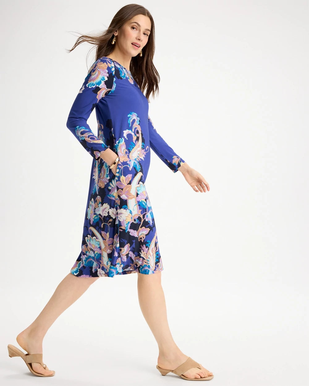 Amparo Blue Jersey Knit Baroque Shift Dress