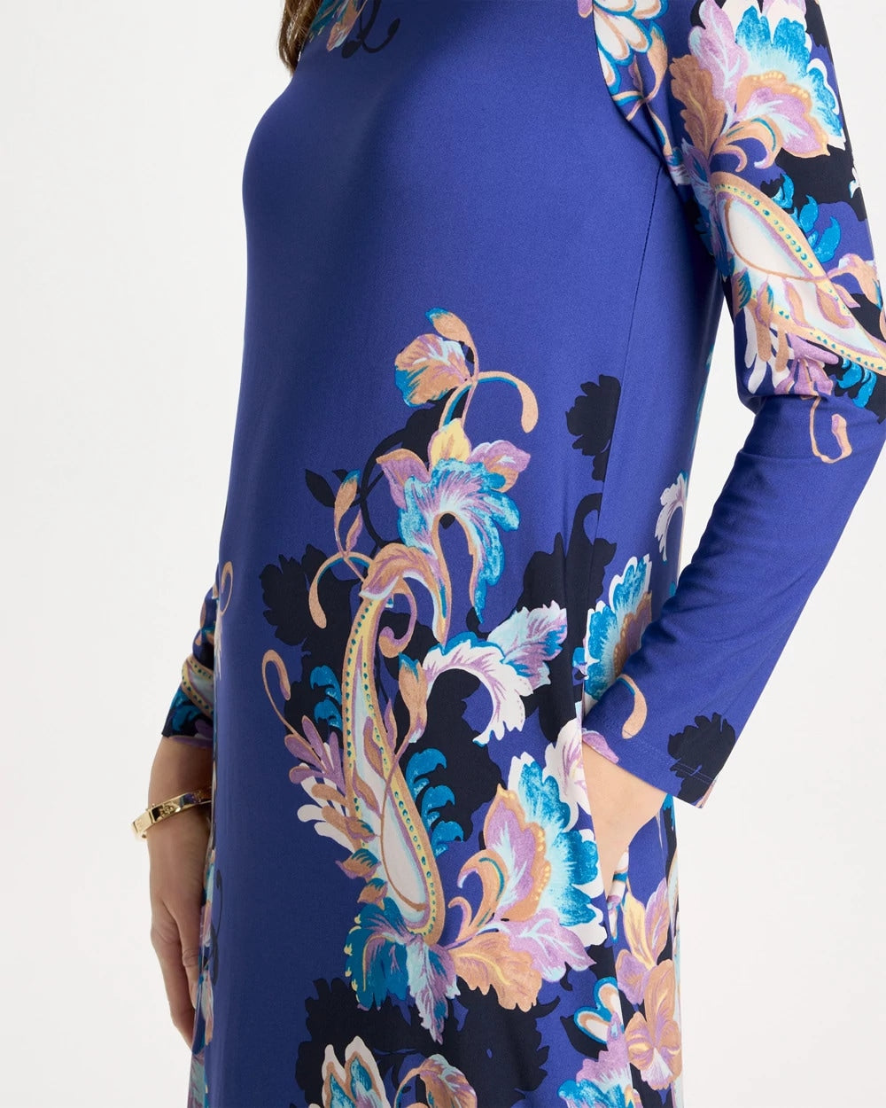Amparo Blue Jersey Knit Baroque Shift Dress