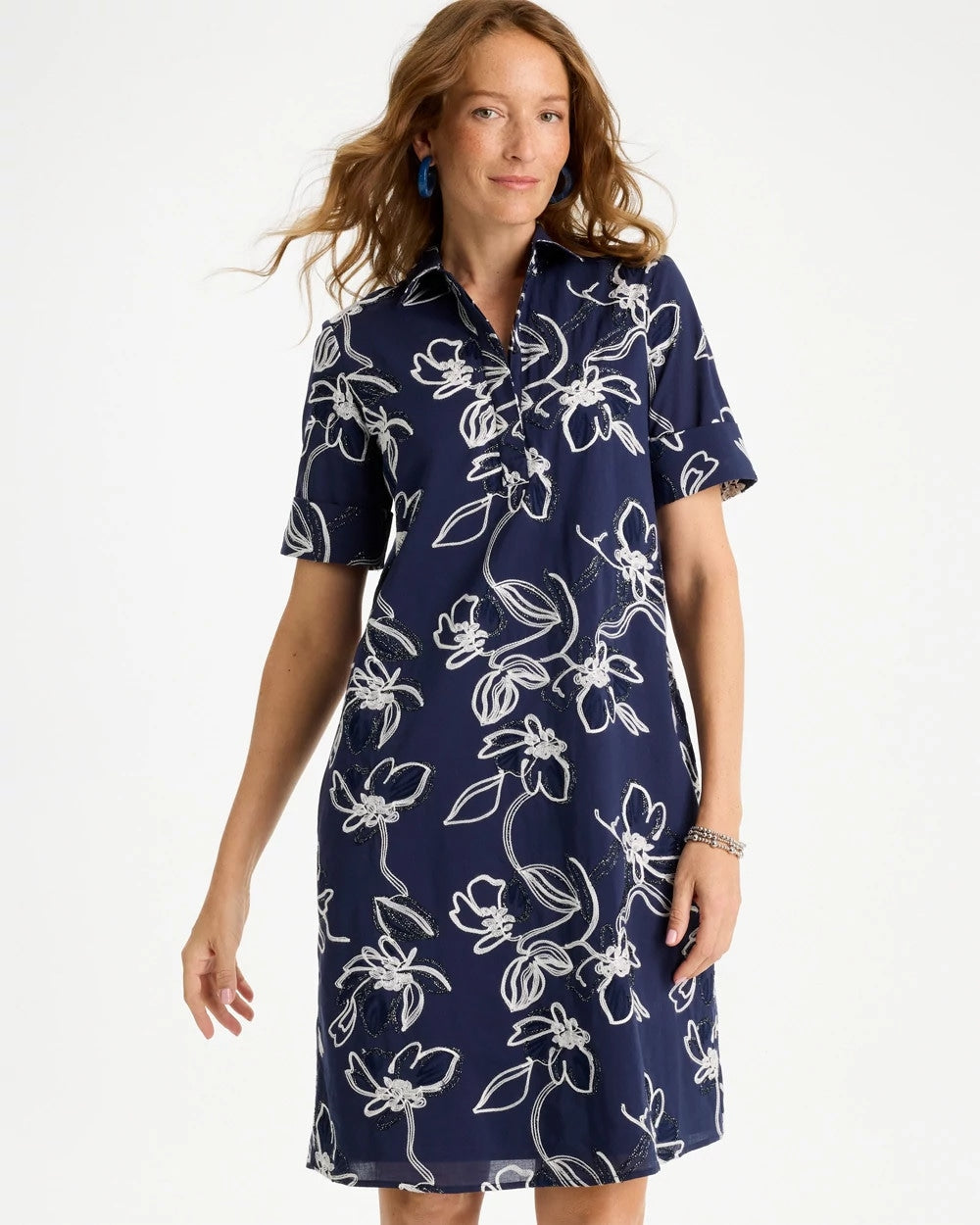 Passport Blue Embroidered Floral Dress