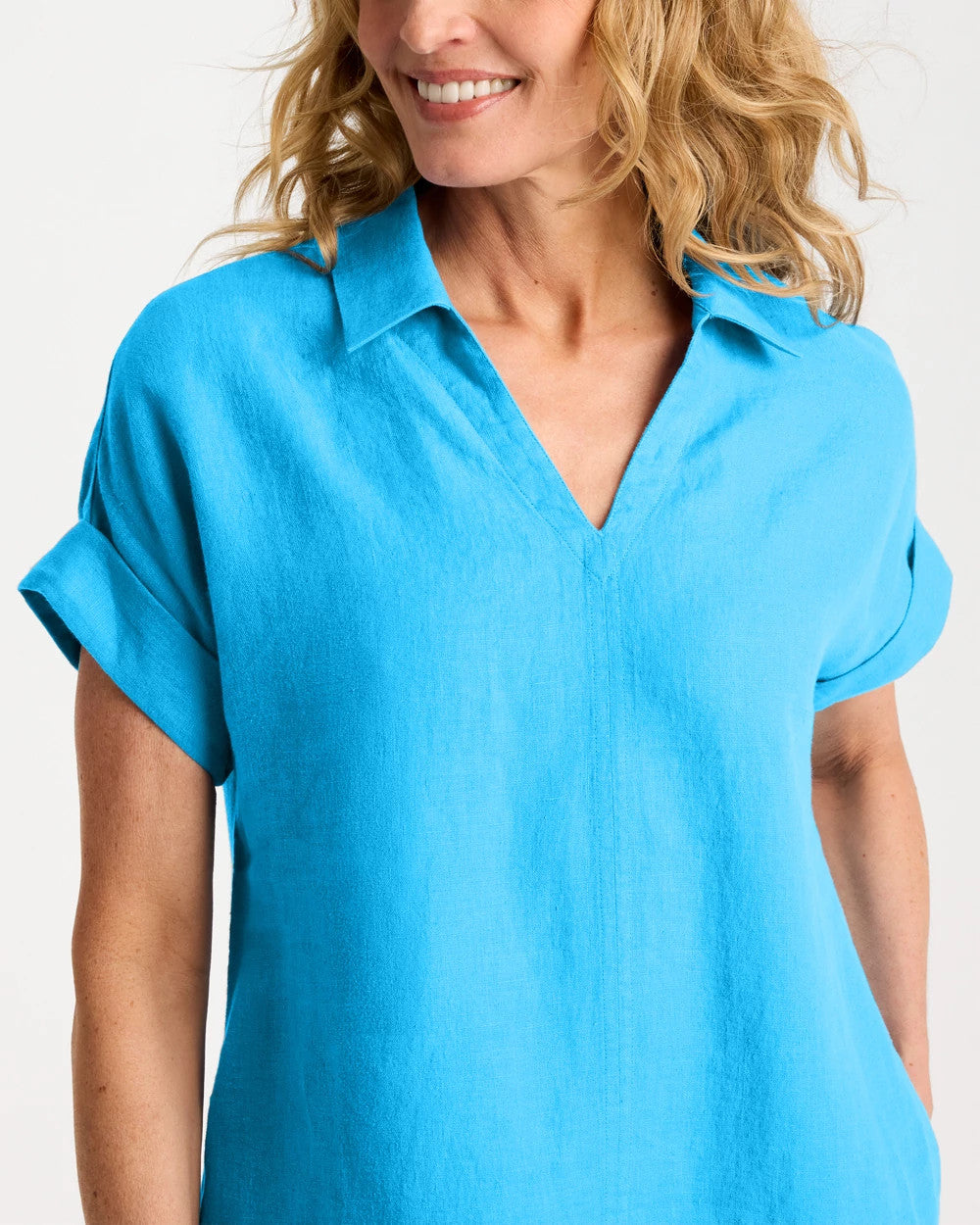 Blue Tide Linen Collared Dress