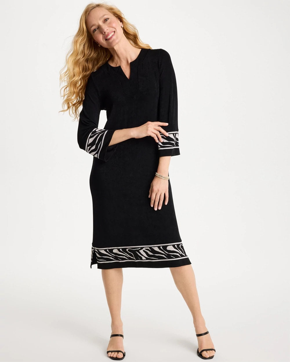 Travelers Black Travelers™ Zebra Trim Kurta Dress
