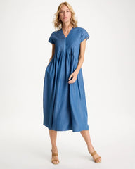Indigo Denim Popover Midi Dress