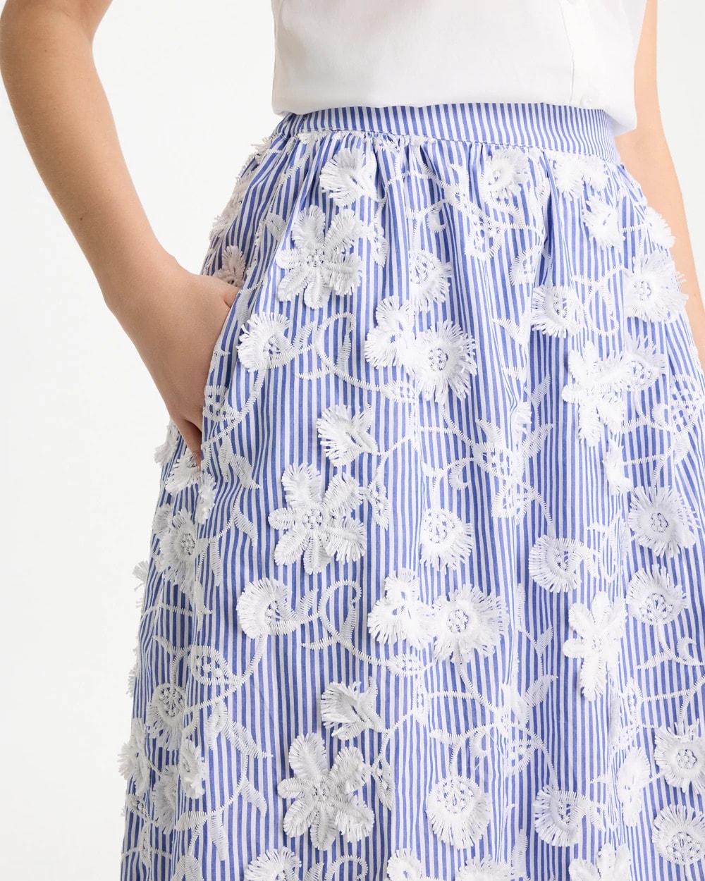 Alabaster Cotton Embroidered Floral Skirt