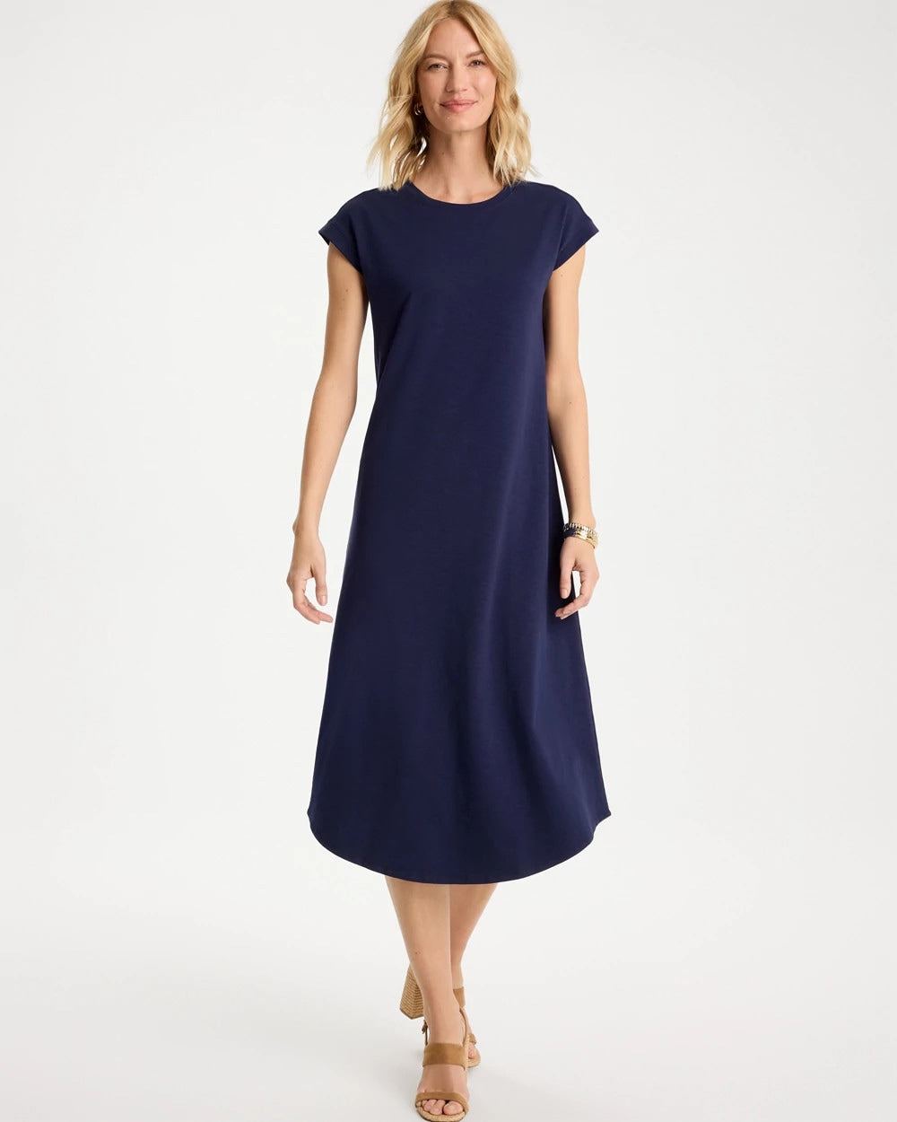 Passport Blue Soft-Stretch Cotton Slub Dress