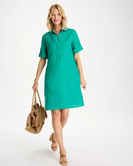 Topanga Green Linen Popover Dress