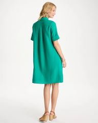 Topanga Green Linen Popover Dress