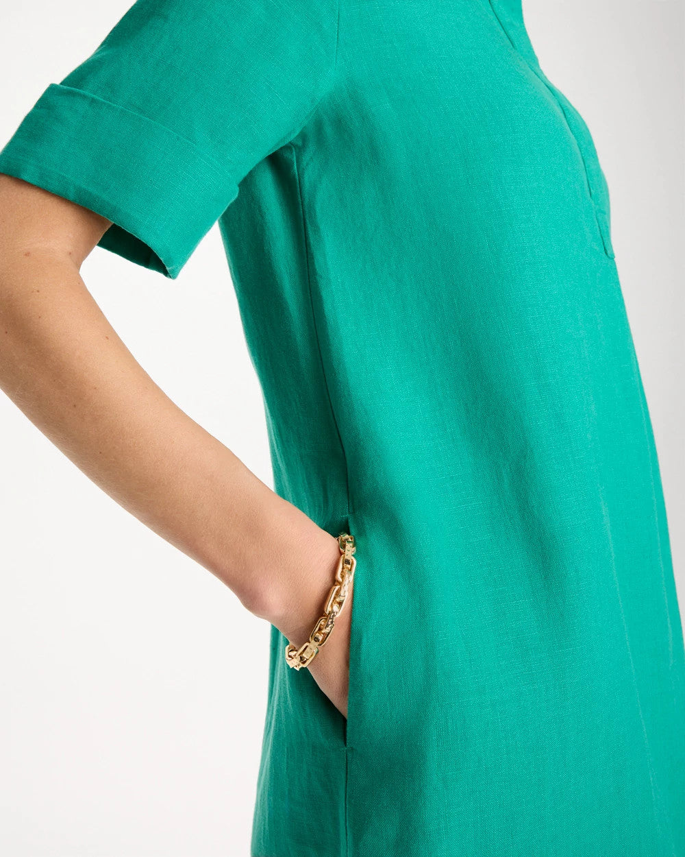 Topanga Green Linen Popover Dress