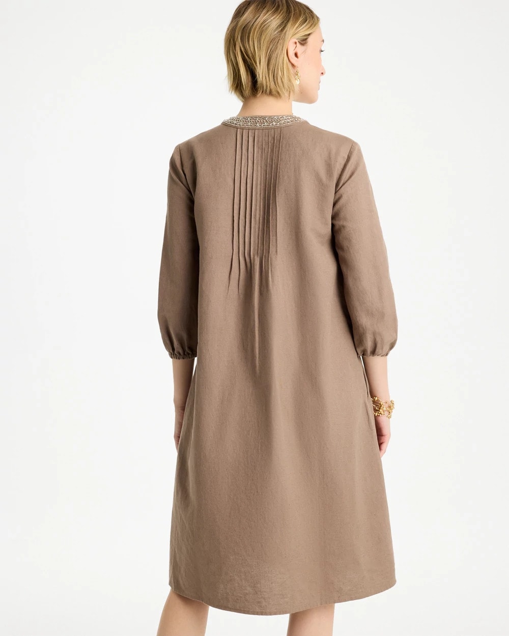 Topaz Smoke Linen-Cotton Pintuck Dress