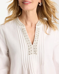 Alabaster Embellished Pintuck Dress