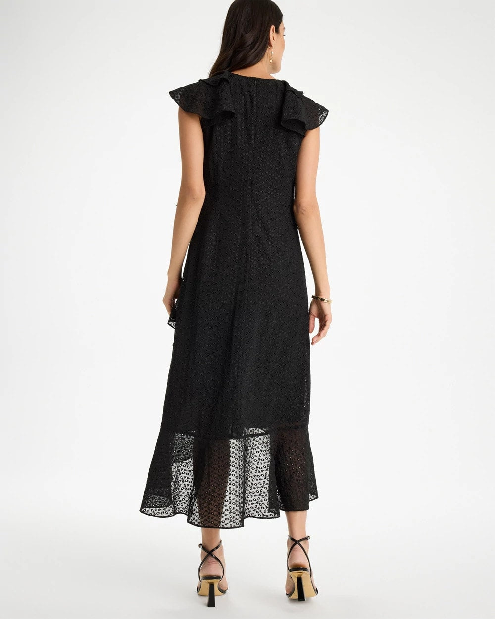 Black Floral Surplice Ruffled Dress