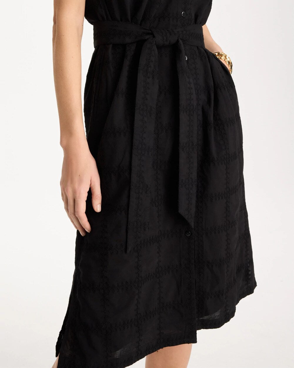 Black Embroidered Cotton Shirtdress